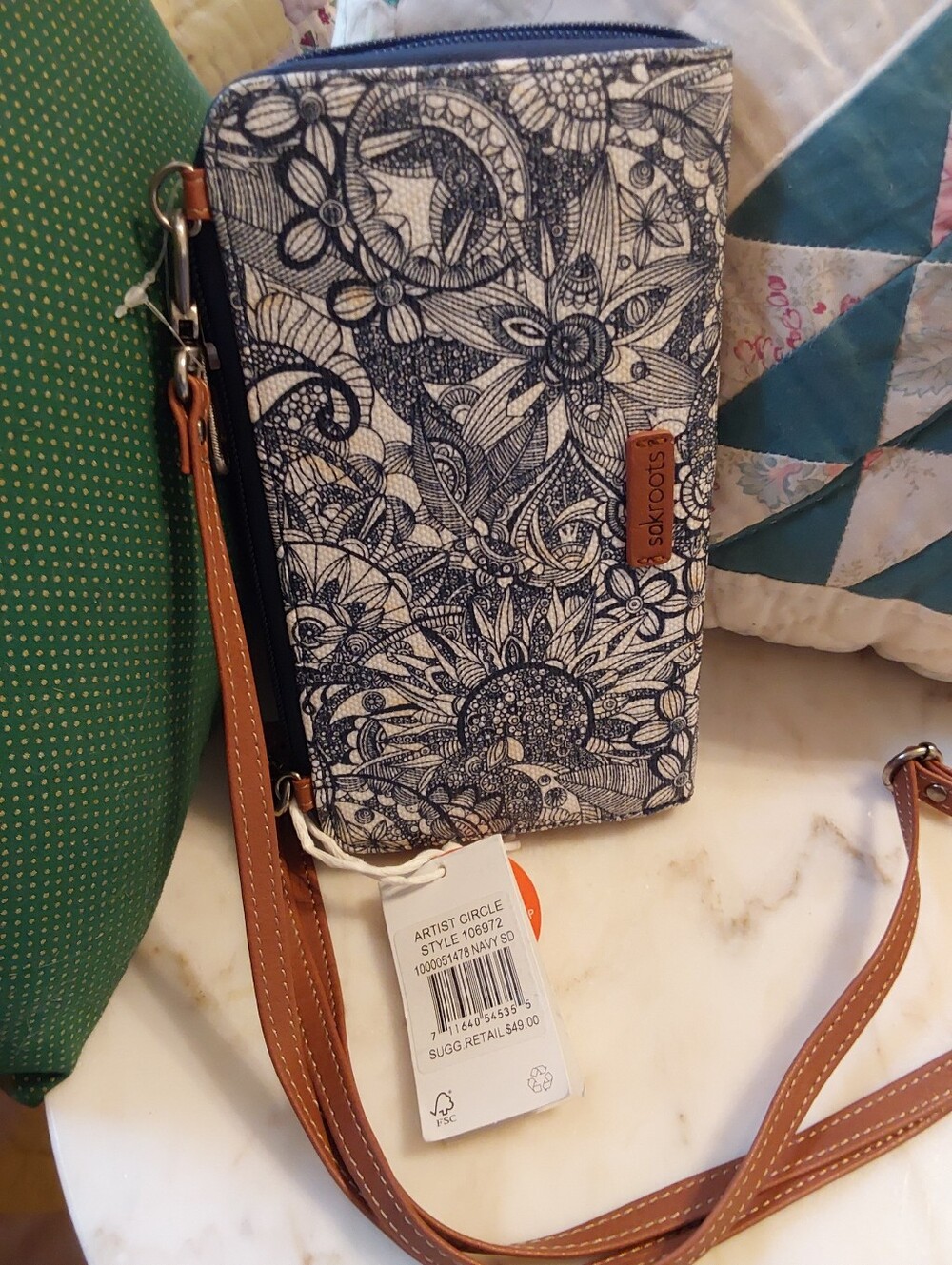 Sakroots Navy Blue and Brown Floral Crossbody Wallet - Picture 2 of 10